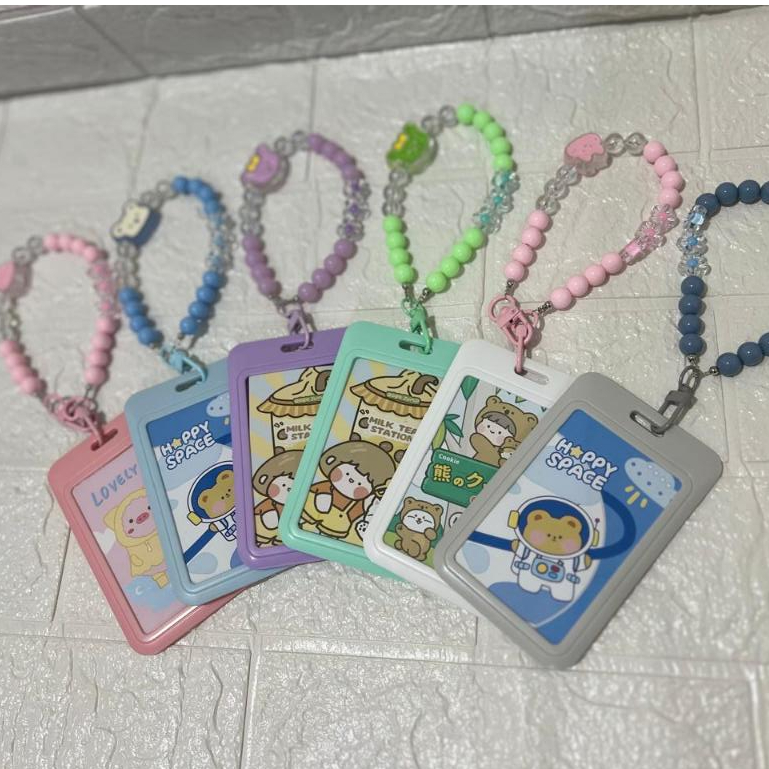 

Card holder kawaii / tempat kartu akses / id card holder lucu berwarna dengan gantungan manik beads