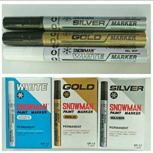 

Spidol Snowman Paint Marker Permanent. Gold, Silver, White, Per Lusin Isi 12Pcs