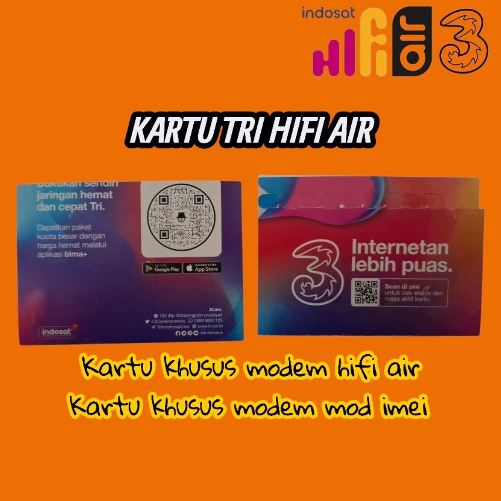 Kartu tri bawaan Modem Hifi Air kuota 0Gb
