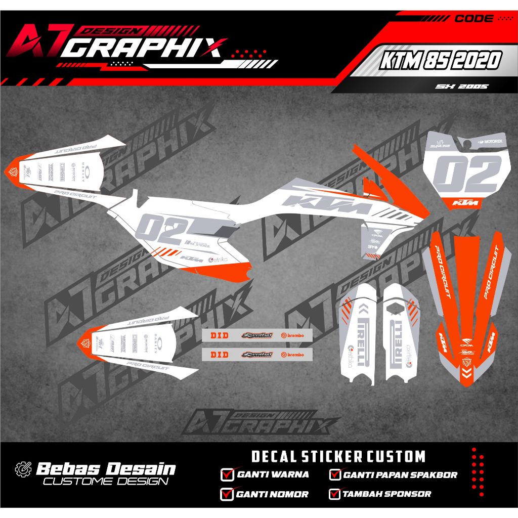 DECAL STIKER KTM 85 2020  - DECAL MOTOR KTM 85 2020 MASIH BISA DI EDIT FREE CUSTOME FULL BODY