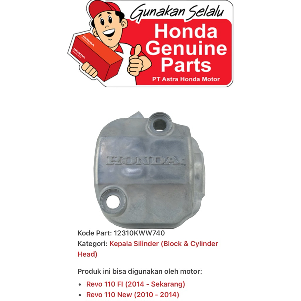 12310KWW740 Tutup Head Honda Revo 110 FI