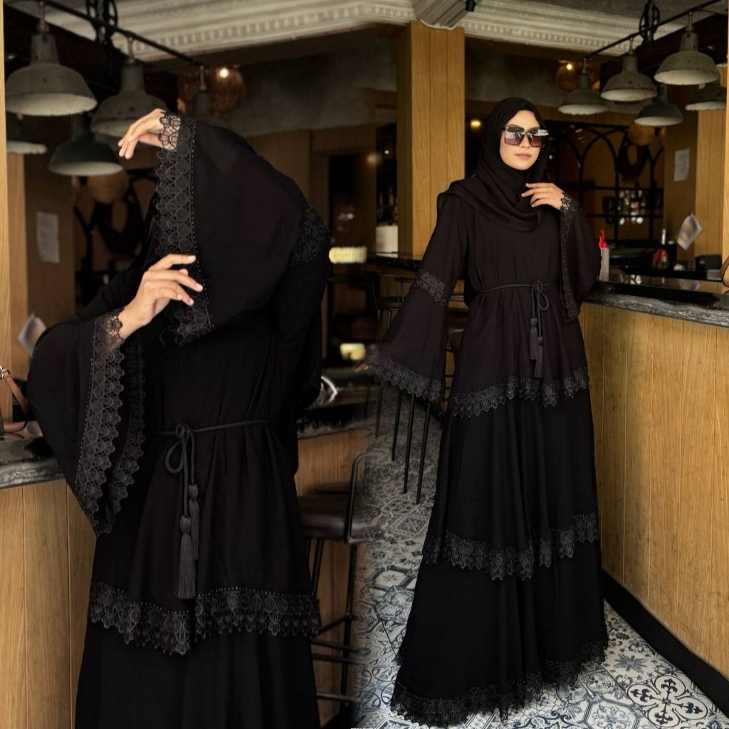 Abaya Hitam Kanaya Umpak Gamis Muslimah Simpel Abaya Umroh Dress Wanita Abaya Simpel Mewah Elegant