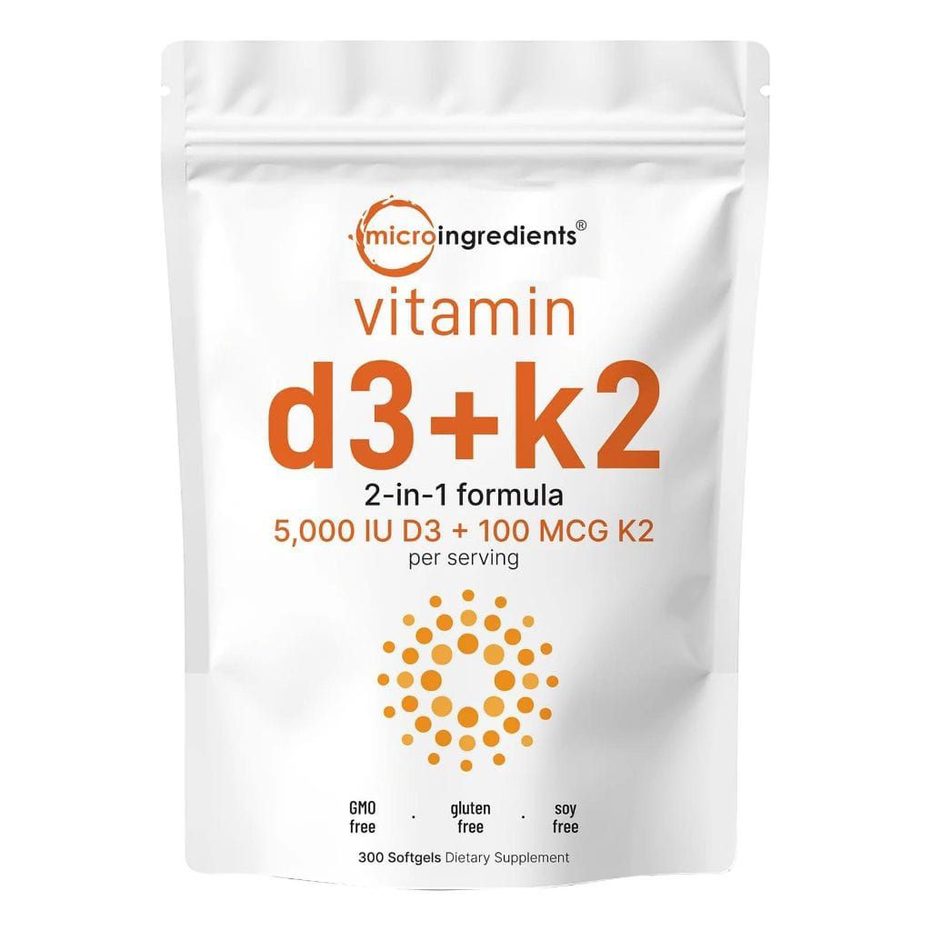 Microingredients Vitamin D3 + K2 2-in-formula 5000IU D3 + 100 MCG K2 isi 300 softgels