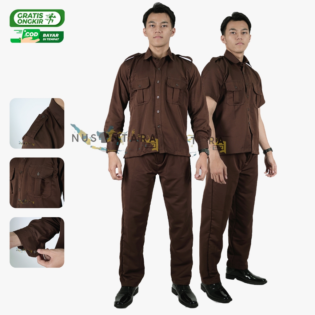 Seragam Safari Kancing Biasa Baju Setelan Safari Security Satpam Warna Coklat