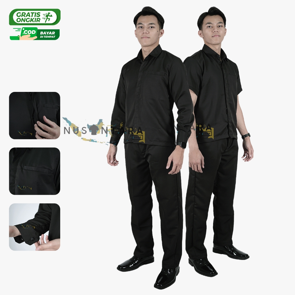 Seragam Safari Terbaru 2025 Setelan Safari Security Satpam Warna Hitam Navy Coklat
