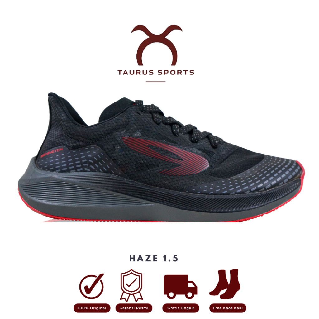 910 Nineten Sepatu Lari HAZE 1.5 - HITAM/ABU/MERAH