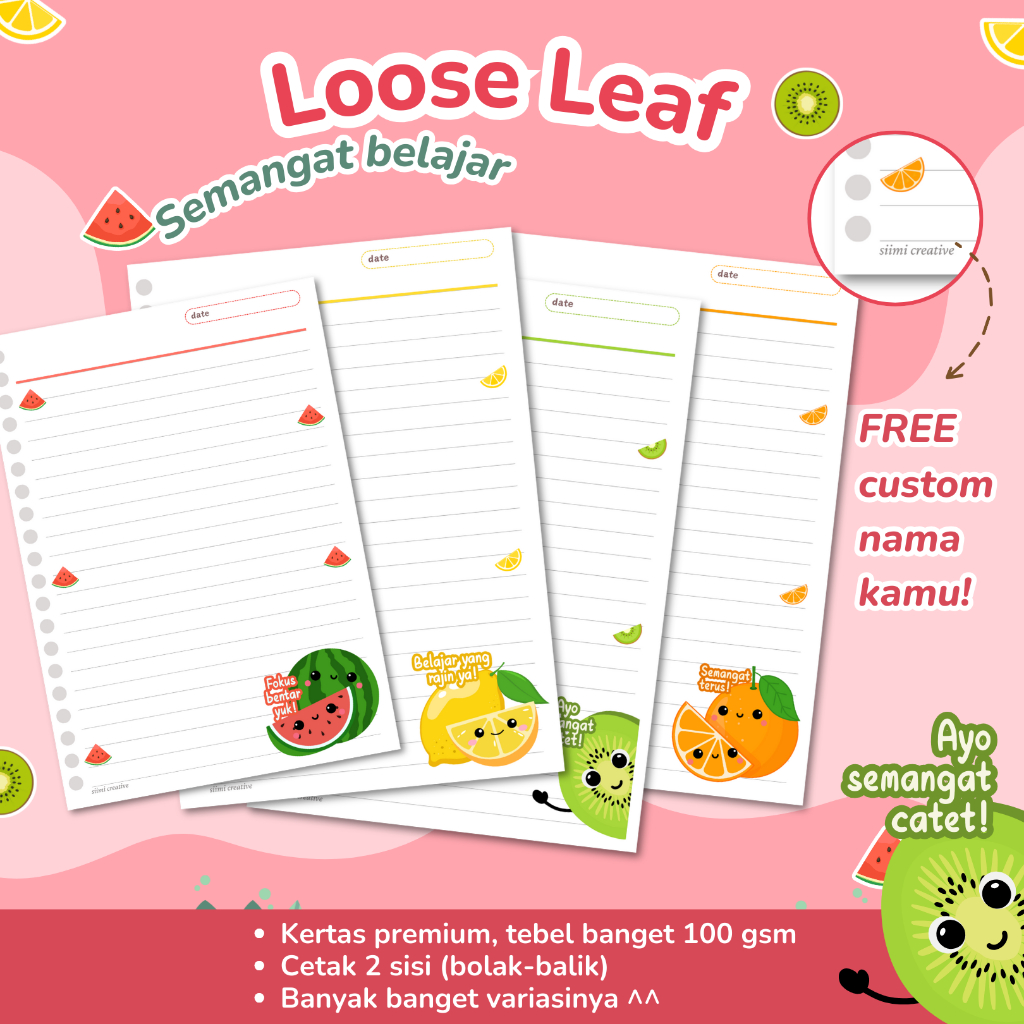 

SIIMI Loose Leaf A5/B5 Isi Kertas Binder Refill - FRUIT STUDY Notebook