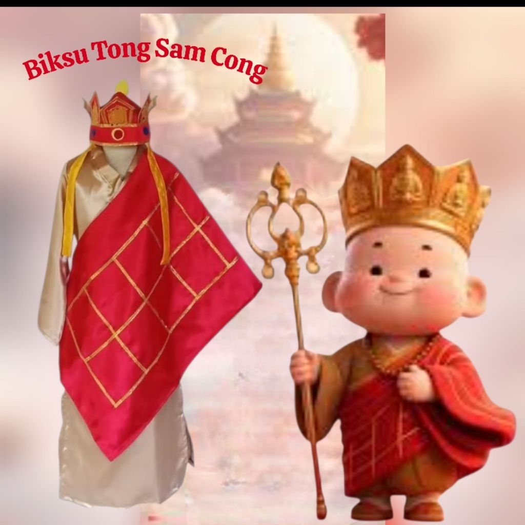 Biksu Tong Sam Cong Size Anak Dan Dewasa/Baju Kostum Film Sun Gokong/Kostum Carnaval Biksu Tong Sam 
