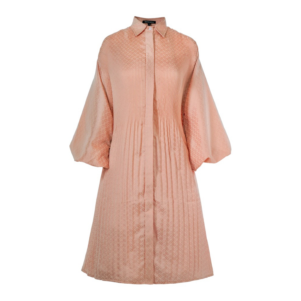 [PRELOVED] Buttonscarves Monogram Emboss Pleated Shirt - Peach (Size M)