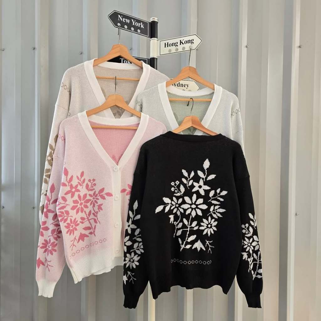 Kiukiu Teratai Outer - Cardigan Outer Motif Bunga - Cardy Knit Wanita - Baju Cardigan ala korea rema