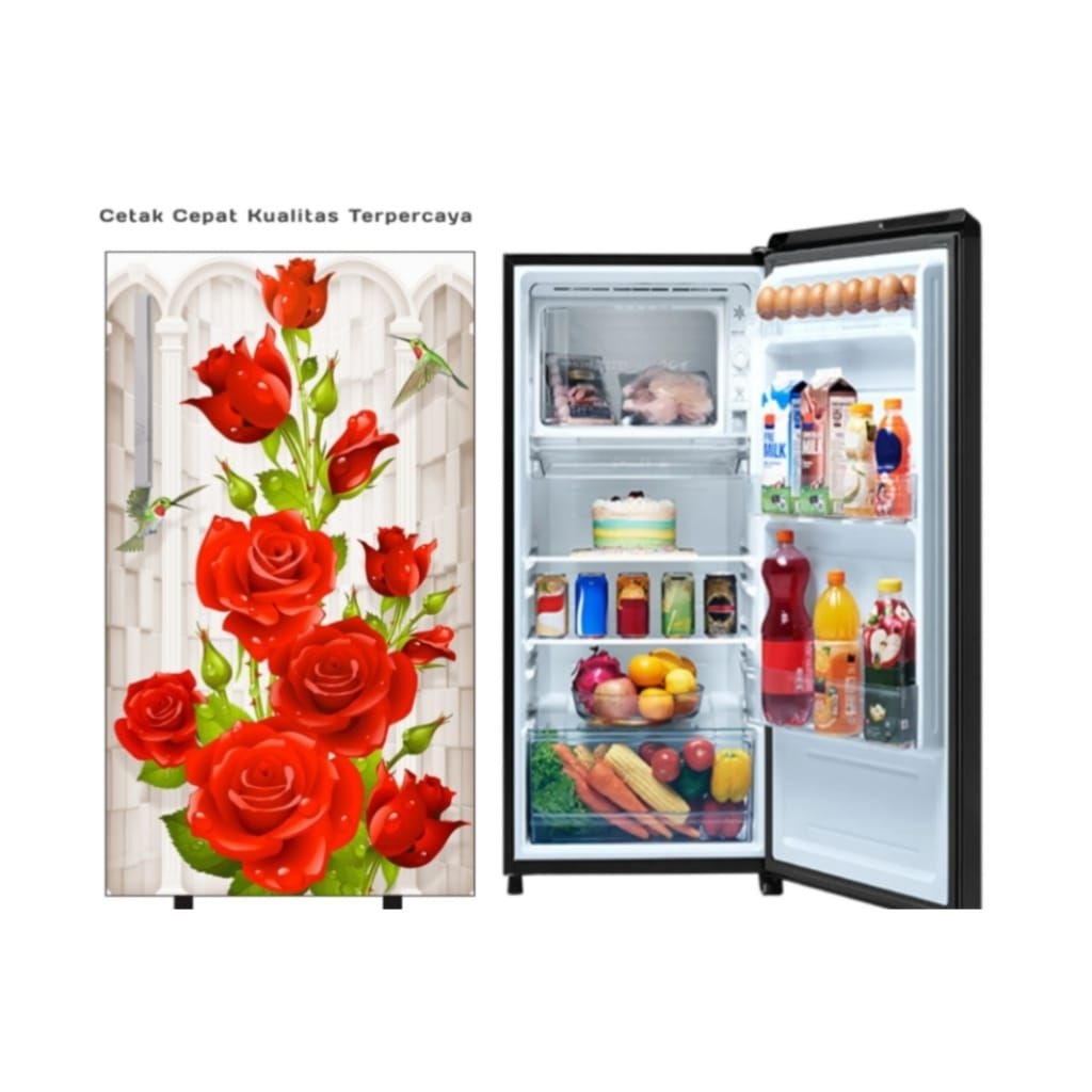 STIKER KULKAS 1 PINTU MOTIF BUNGA MAWAR