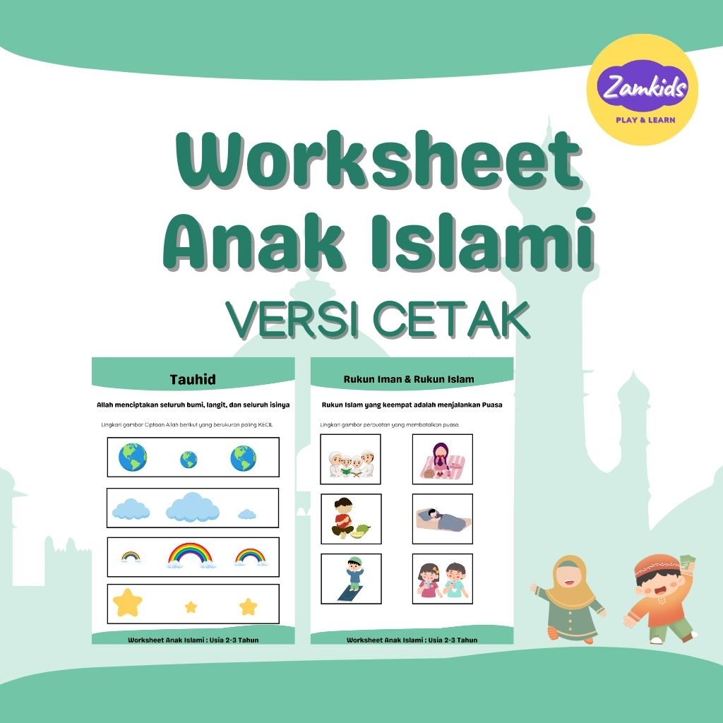WORKSHEET AKTIVITAS LEMBAR KERJA ISLAMI ANAK BALITA PAUD TK MUSLIM