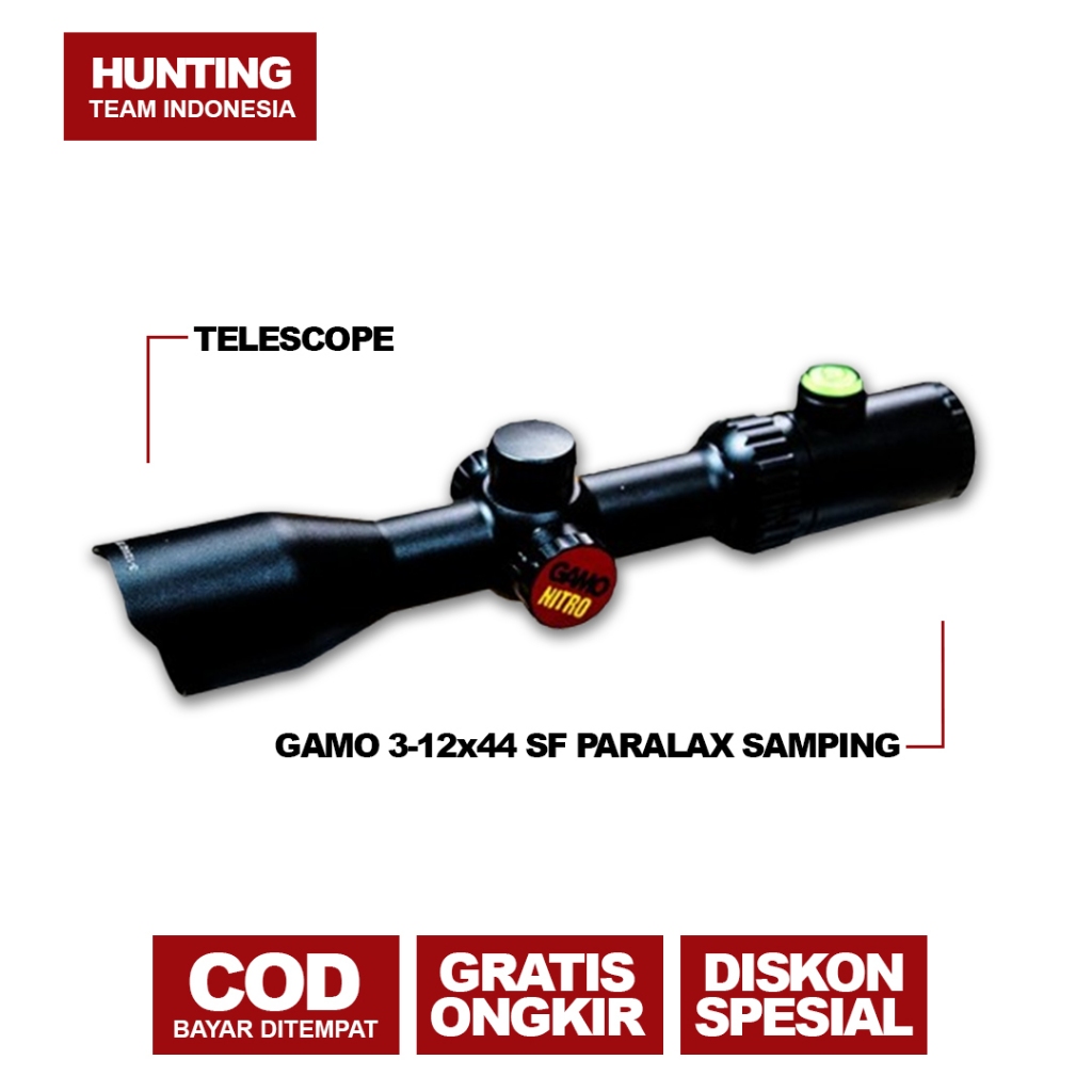 100% ORIGINAL - GAMO NITRO 3-12X44 SF PARALAX SAMPING - TELECOPE GAMO 3-12X44 SF