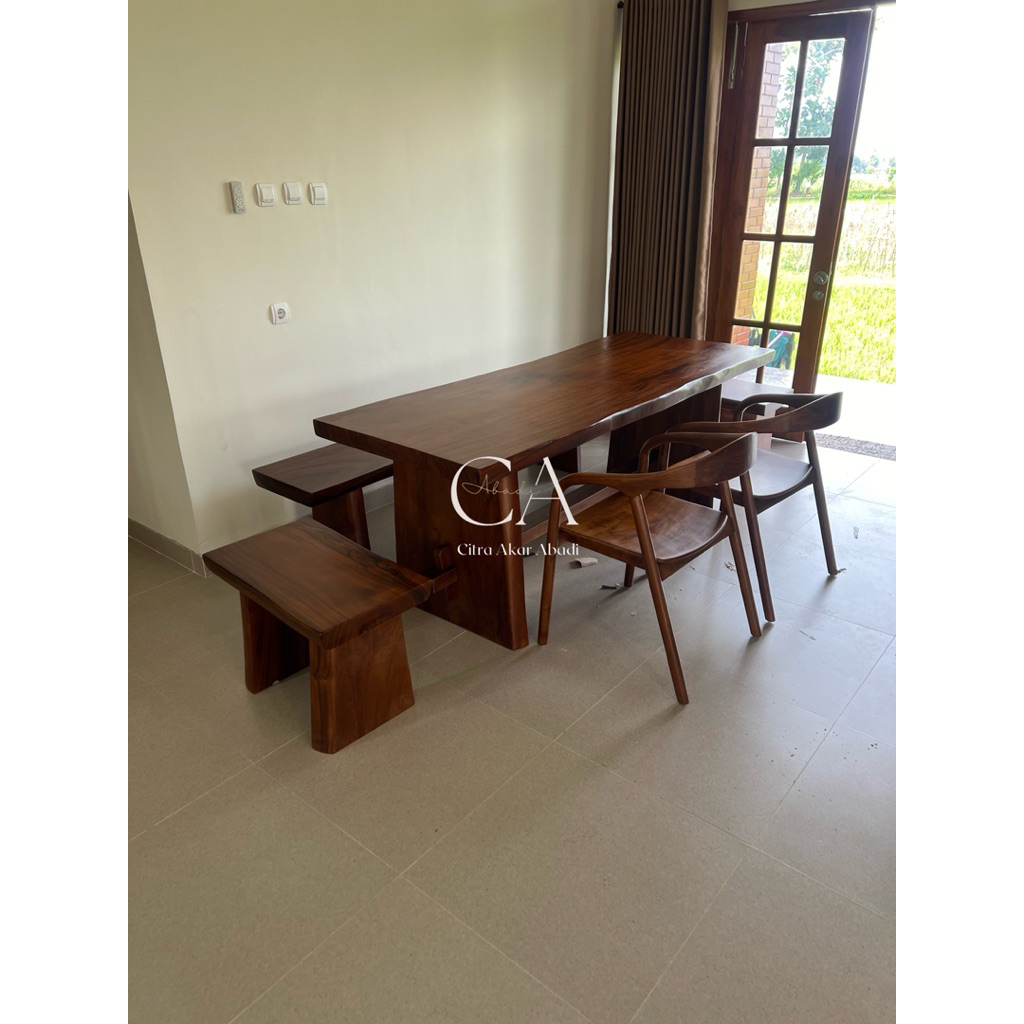 set meja makan kayu trembesi solid