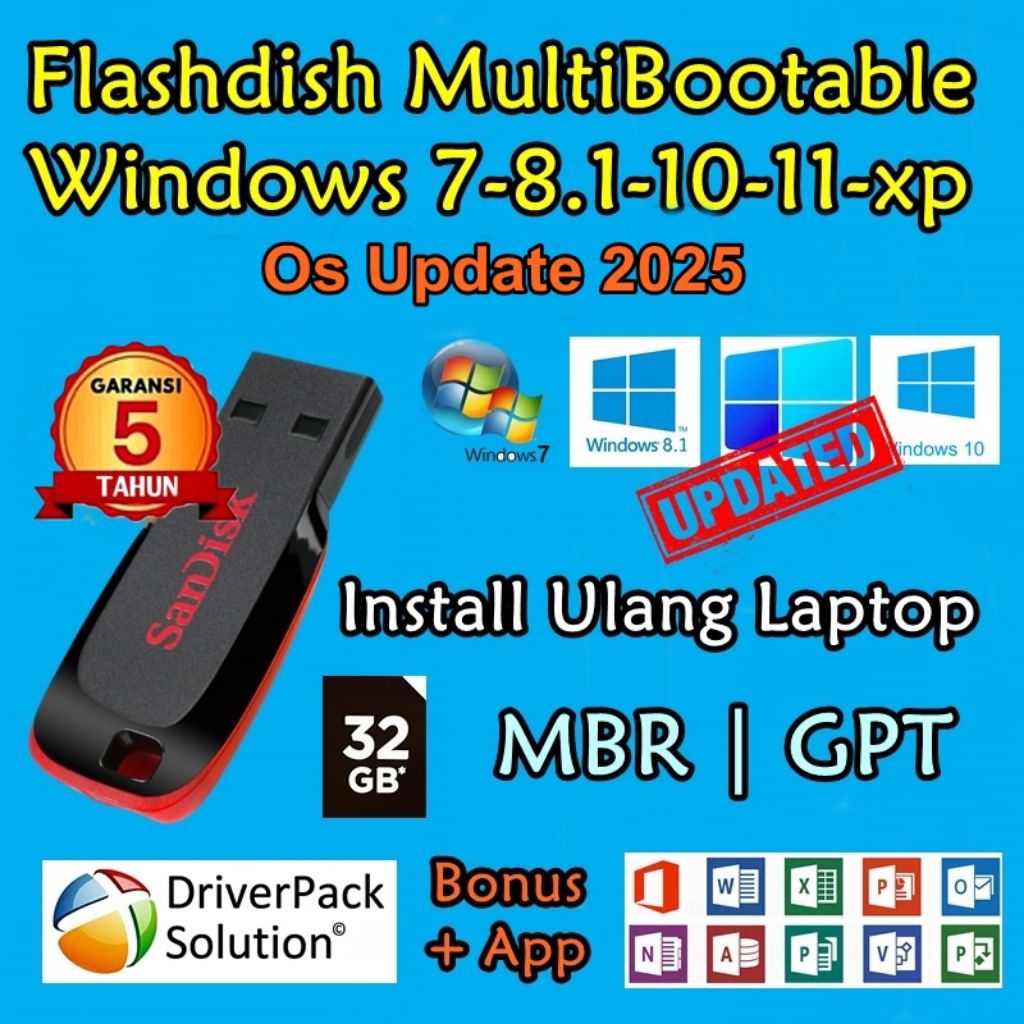 Flashdisk Sandisk Original 32GB MultiBootable Windows xp 7 8.1 10 11