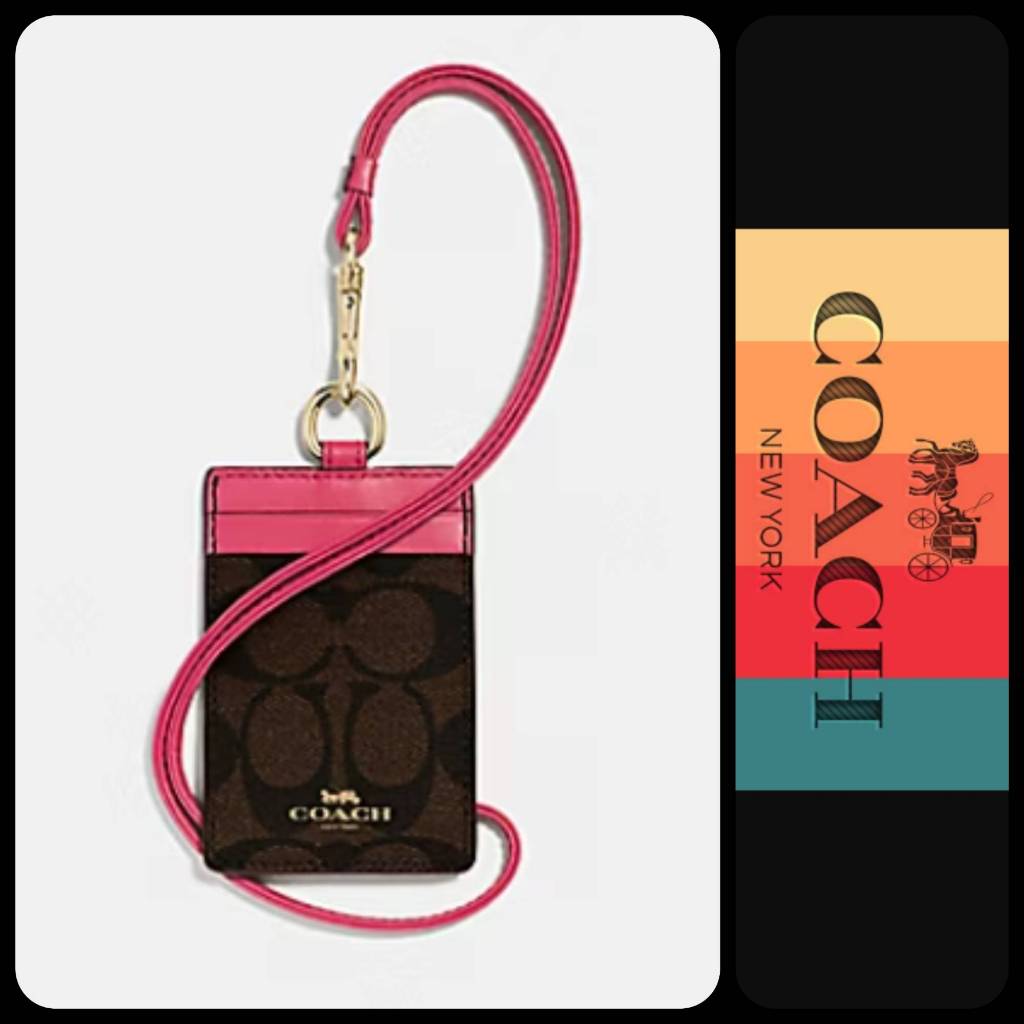 Lanyard ID Card case in signature  Dark Brown Pink gantungan kartu identitas original cb