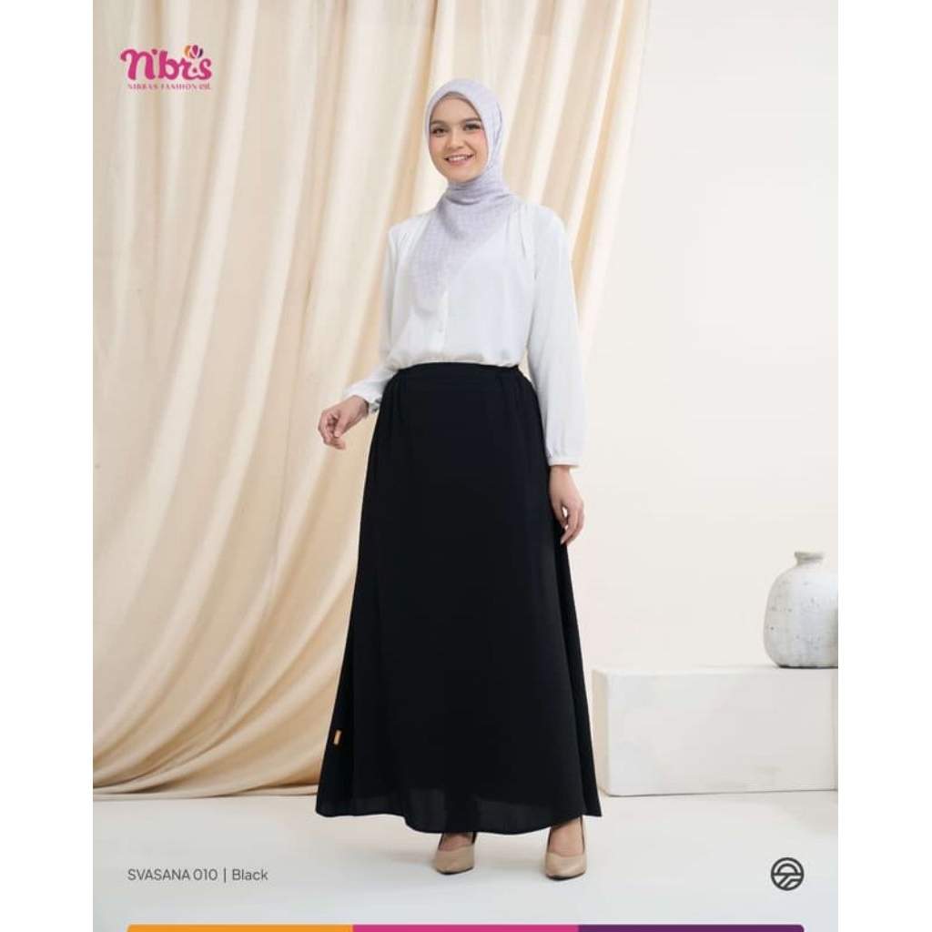 Nibras Bawahan Rok Hitam Premium Svasana 010 | Rok Hitam Polos Kekinian | Skirt Karet Pinggang