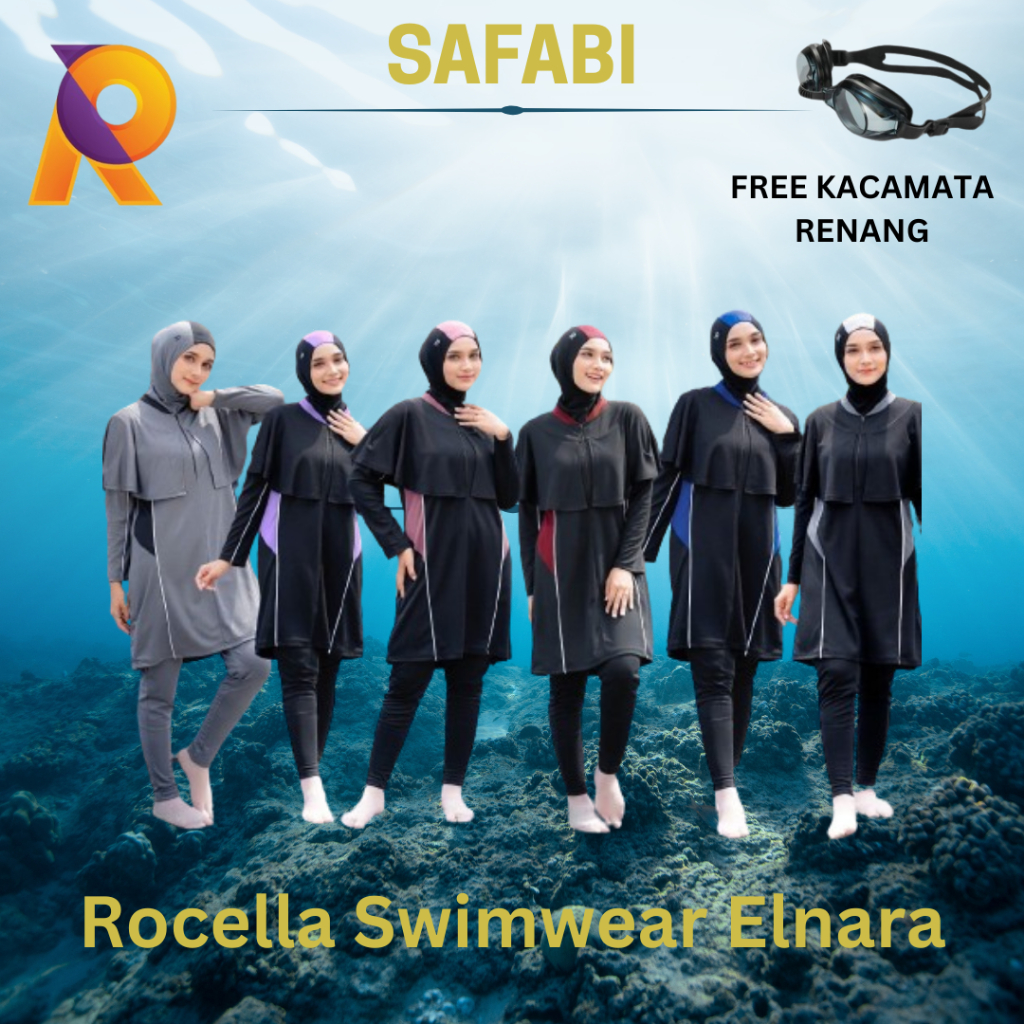 Rocella Swimwear Elnara Baju Renang Muslimah Jumbo Baju Renang Hijab Baju Renang Dry Co Baju Renang 