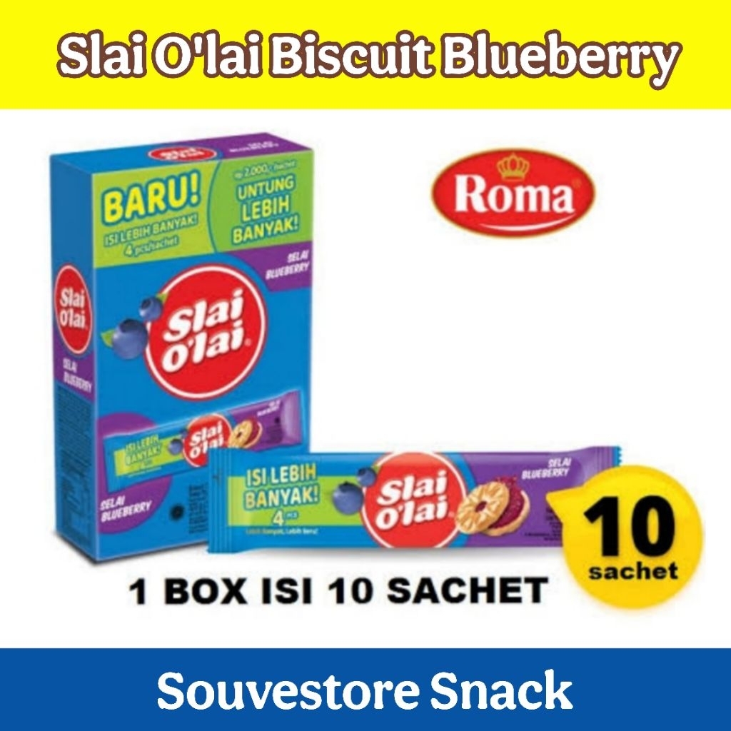 

Slai O'lai All varian biskuit sandwich jam slai O'lai strawberry slai O'lai nanas slai O'lai blueberry box isi 10