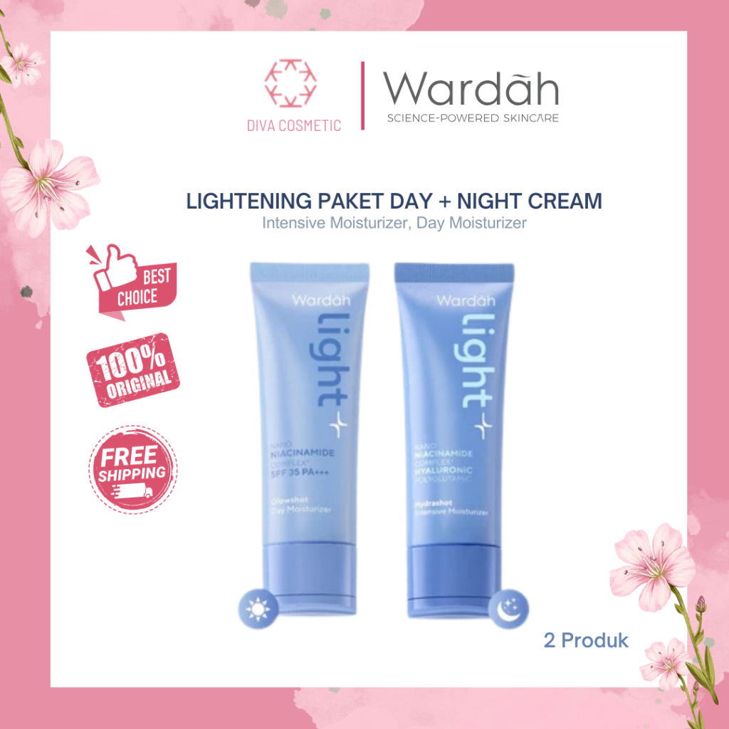 DIVA - Wardah Lightening Paket Day + Night Cream 20 ml - Light+ Glowshot Day, Intensive Moisturizer 