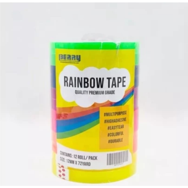 

[1 Slop Isi 12] Solatip Rainbow Berry 1/2 Inchi ( 12 mm ) x 72 Yard Solasi Warna - Warni Per Slop Isi 12 Roll Isolasi AGB