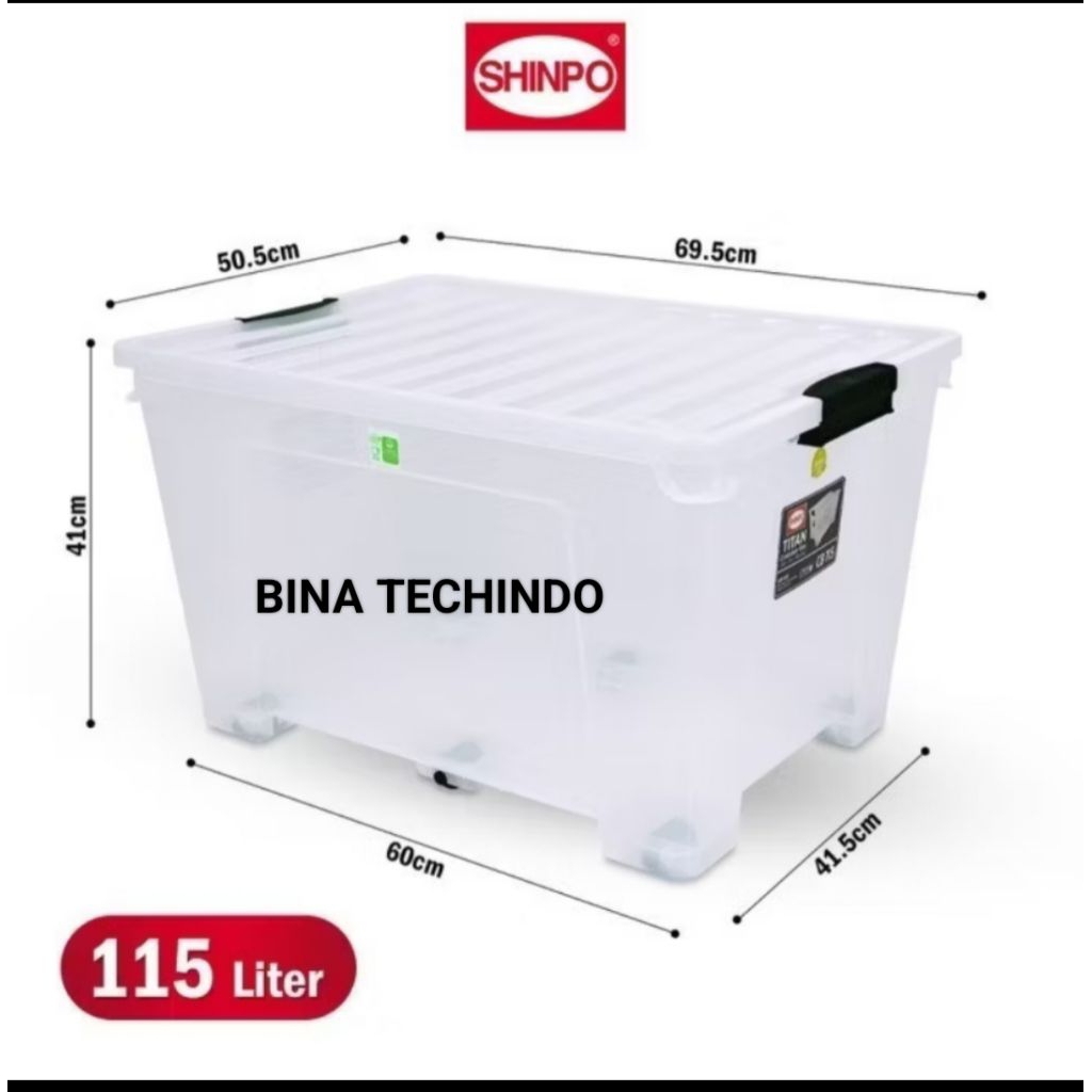 TITAN CONTAINER BOX 115 LITER CB115. TRANSPARAN BENING KOTAK PENYIMPANAN TUTUP RODA PLASTIK. CB115 S