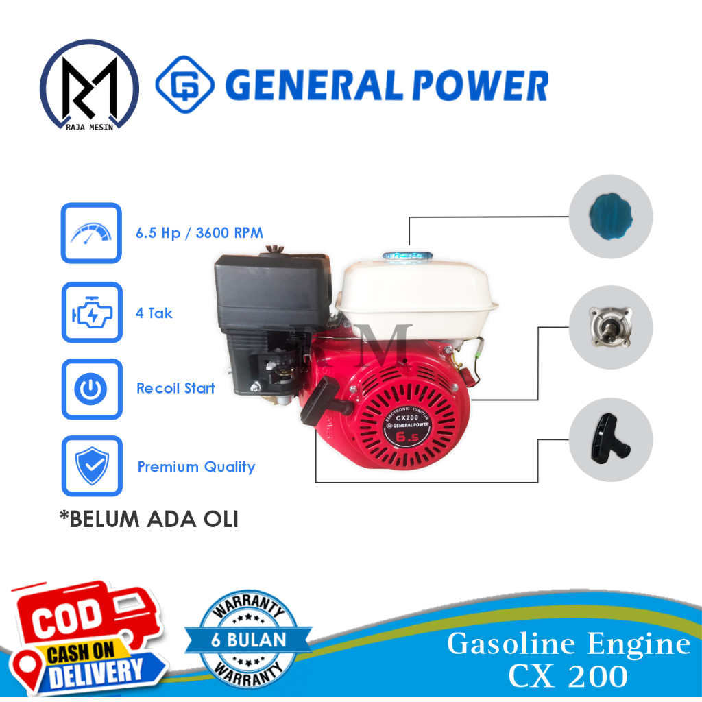 Mesin Penggerak / Gasoline Engine 6.5 HP GENERAL POWER CX 200 / Maestro CX200 / CX120 General 4 HP