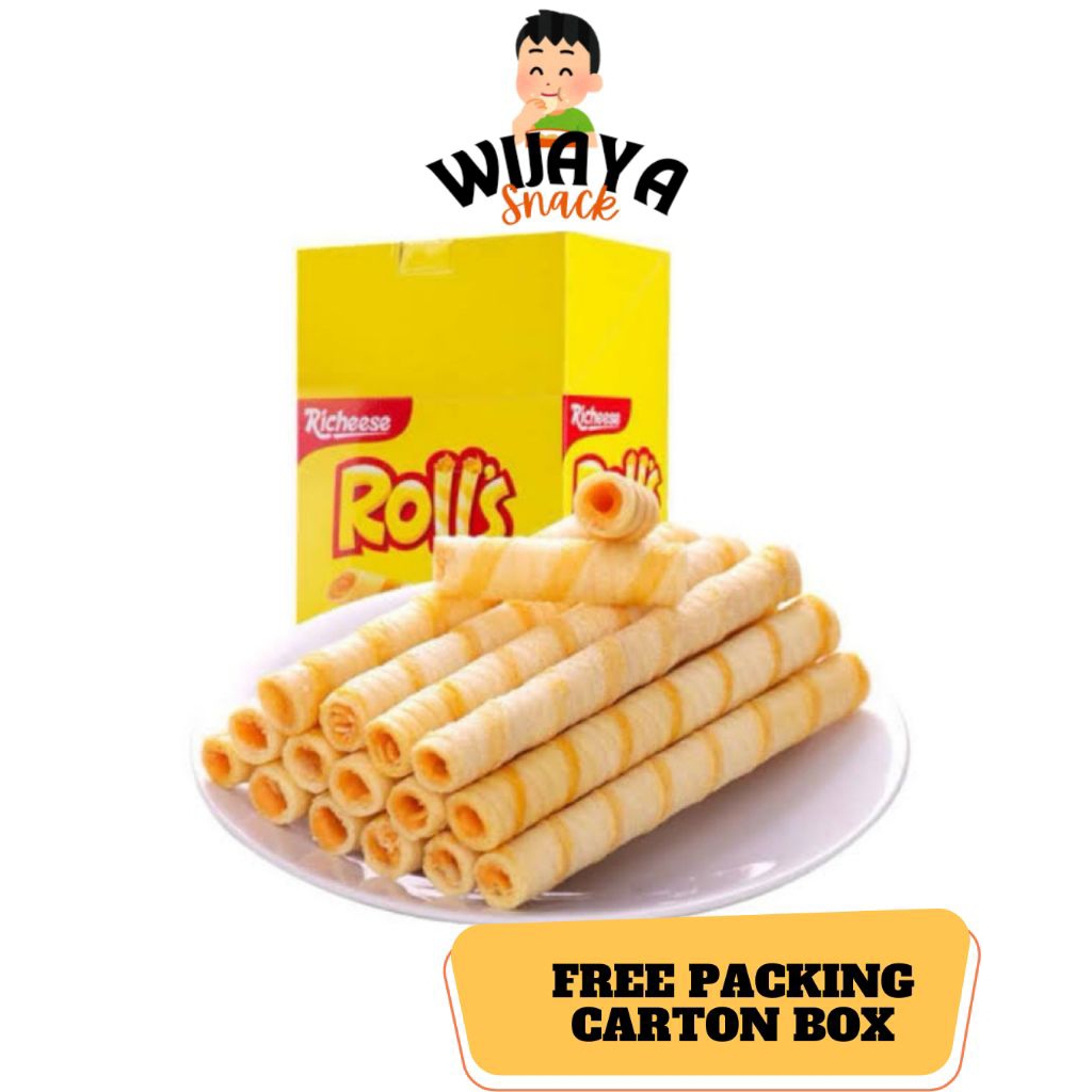 

RICHEESE ROLLS RICHOCO ROLLS NABATI ROLLS BOX ISI 20 MAKANAN RINGAN BISKUIT SNACK KEJU COKLAT CEMILAN