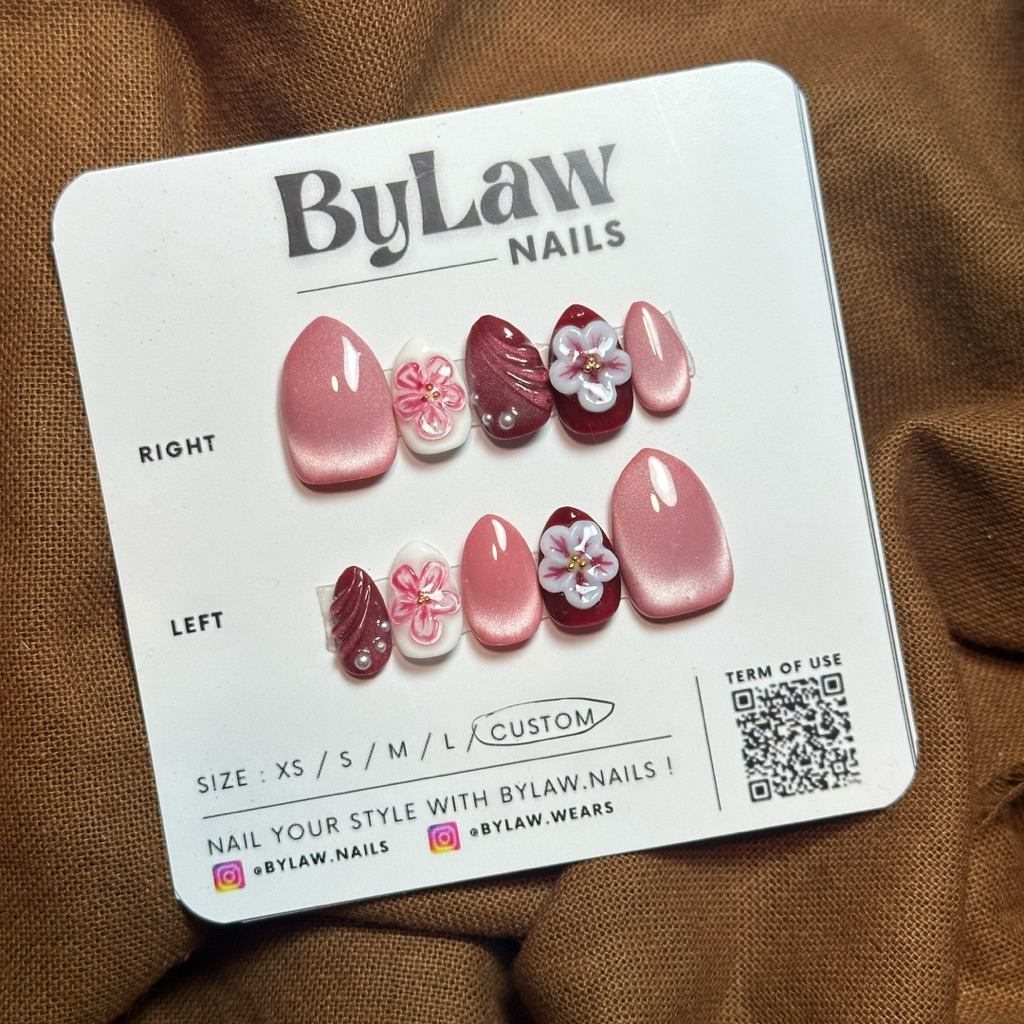 [ BYLAW.NAILS ] Bunga 3D Pink Maroon | PREMIUM FAKE NAILS | PRESS ON NAILS | KUKU PALSU | FAKE NAILS