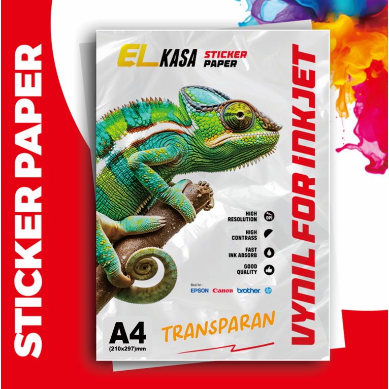 

Kertas Stiker Vinyl ELKASA for Inkjet TRANSPARAN A4
