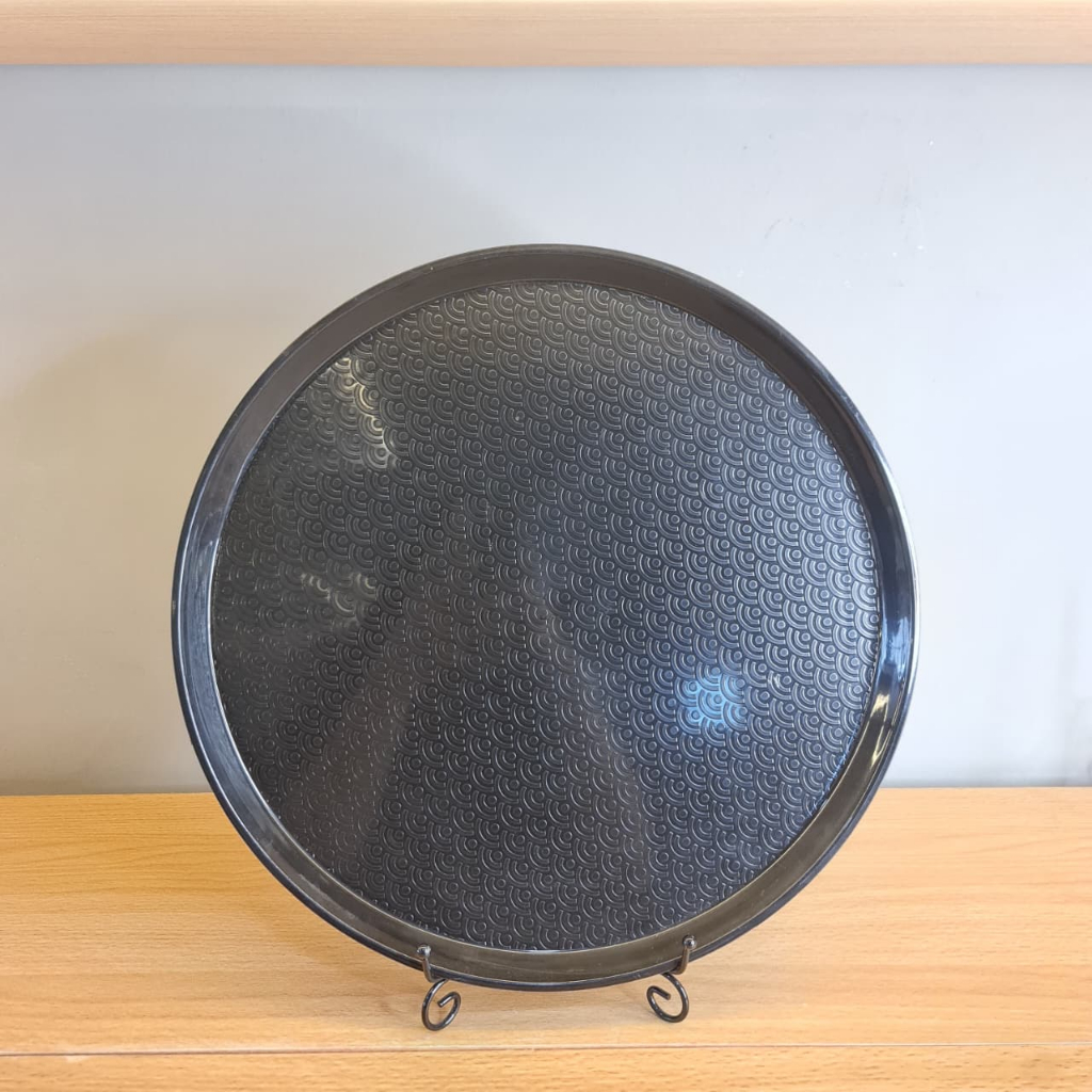 Harazakida 891-Nampan Bulat Plastik Premium 35,7cm (HITAM) Melamin Berkualitas Aman dan Food Grade