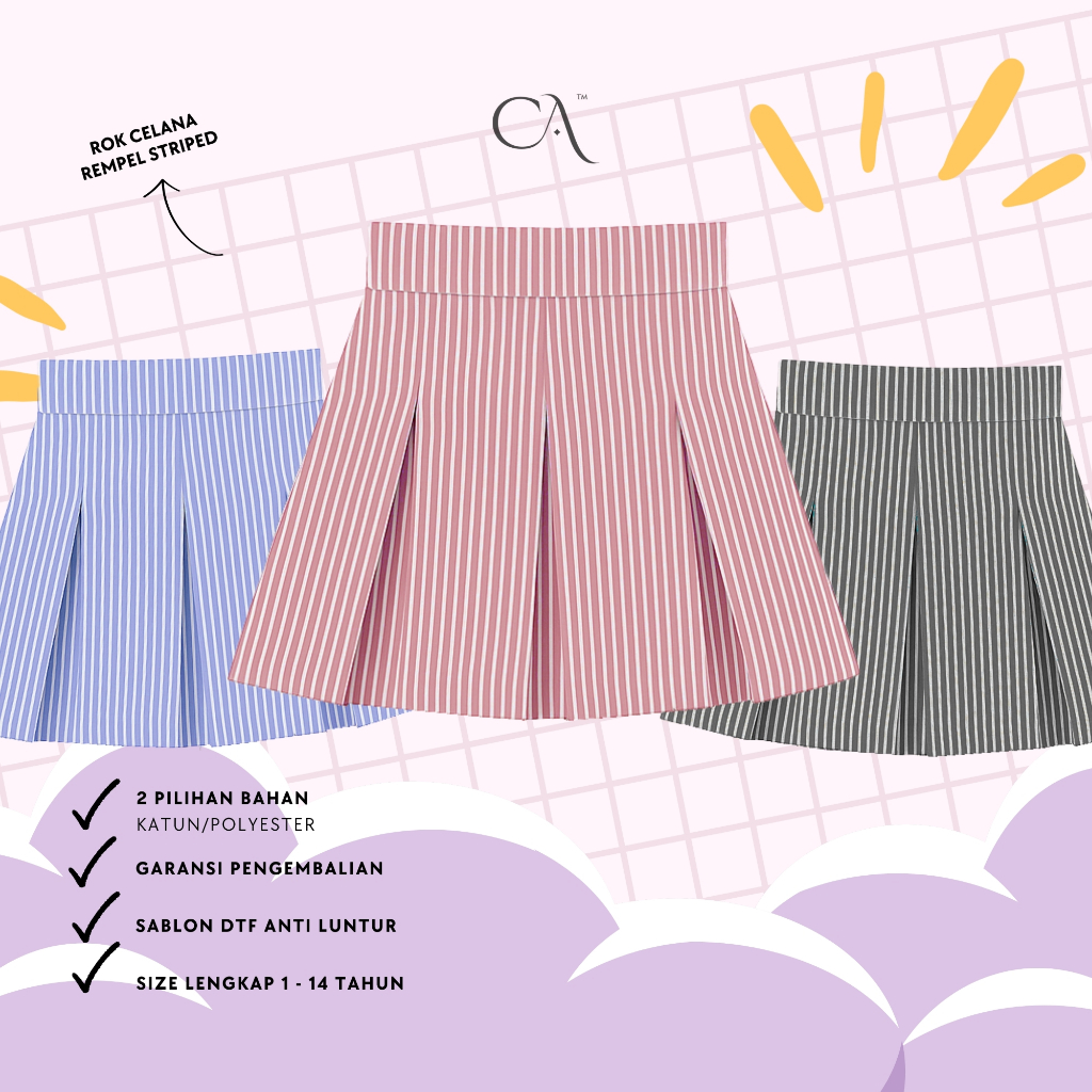 Rok Celana Rempel A Line Salur Kecil Anak size 1-14 tahun Part 1