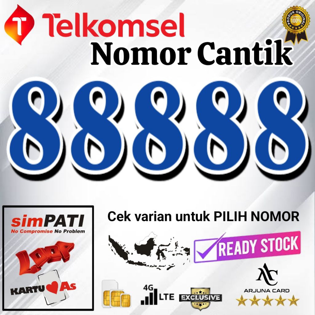 perdana Telkomsel 88888 simpati As Loop Nomor Cantik 4G Panca