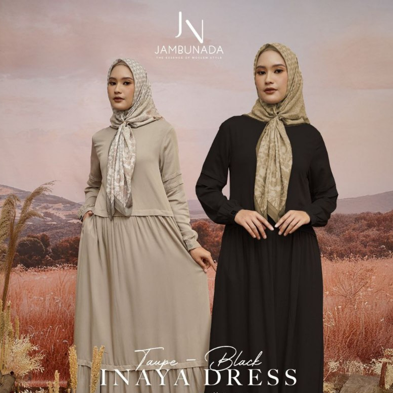Jambunada Inaya Dress / Gamis Wanita Premium Syari / Warna Hitam  - Taupe / Gamis Katun rayon Twill