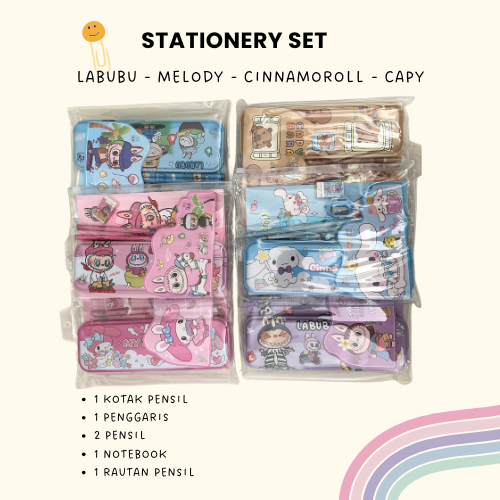 

Stationery Set Perlengkapan Sekolah Anak Murah Melody Cinnamoroll Labubu Capybala Kualitas Import
