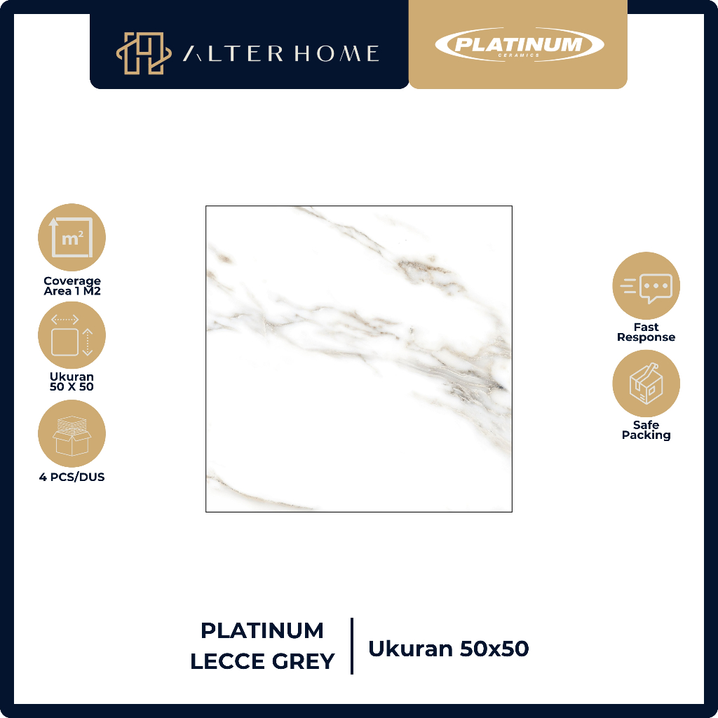 KERAMIK LANTAI RUANGAN | NATURAL MARBEL GREY | PLATINUM LECCE GREY | UKURAN 50x50 CM