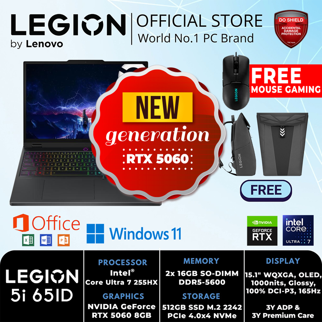 LENOVO GAMING LEGION 5i 15IAX10 65ID INTEL CORE ULTRA 7-255HX 32GB 512GB RTX 5060 8GB GDDR7 WIN 11 H