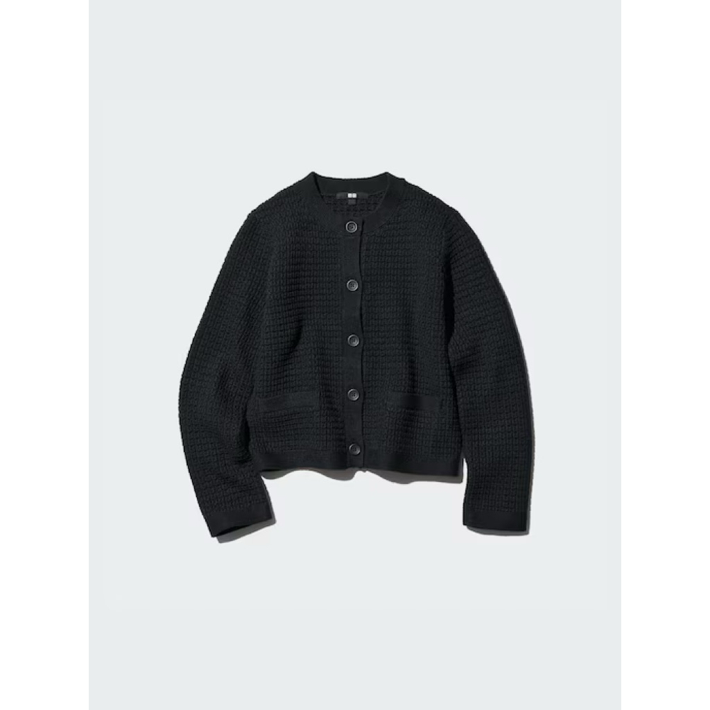 [ Preloved ] Uniqlo - Short Knitted Tweed Jacket Cardigan in Black Size L