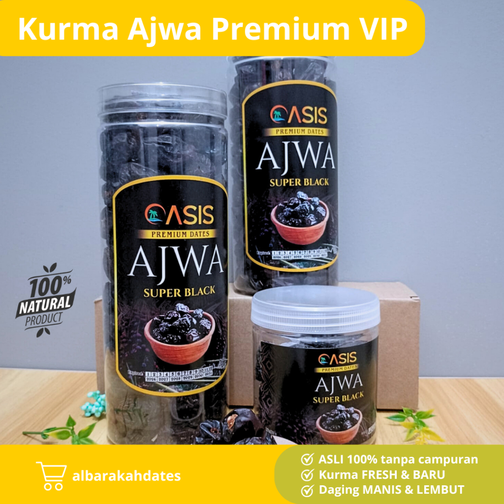 

Kurma Ajwa Madinah 1kg Asli 100% Kurma Nabi Expired Panjang Buah Empuk dan Lezat