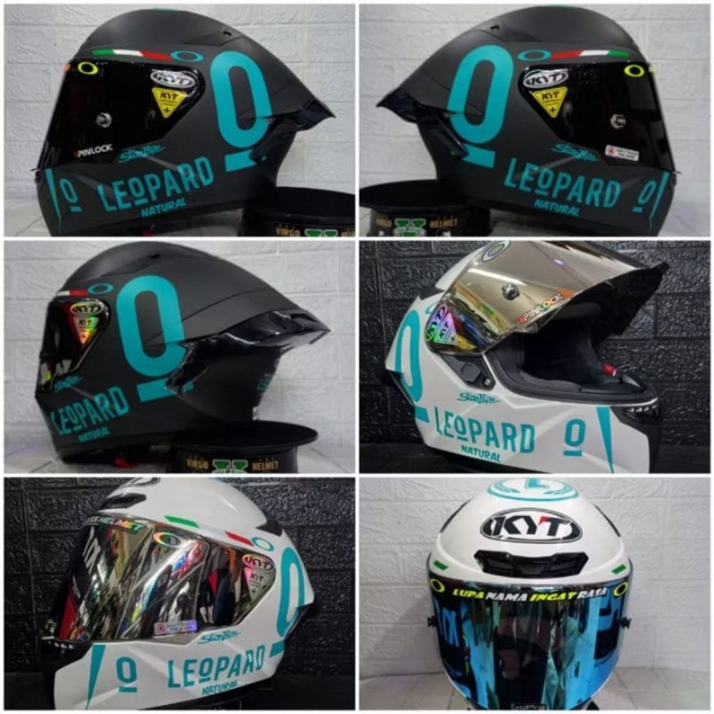 HELM KYT TT-COURSE SOLID PAKET GANTENG STICKER LEOPARD BLUE black doff visor silver + spoiler, M