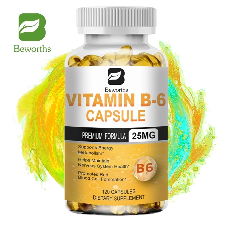 BEWORTHS Vitamin B6 Capsule 25 Mg B6 PYRIDOXINE Support Hair Blackening Healthy Skin Metabolism Card