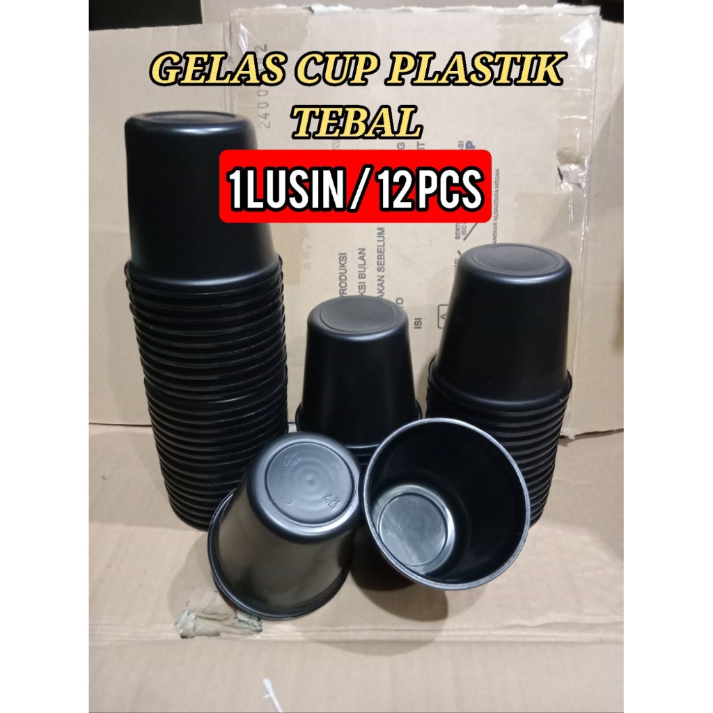 TERMURAH... 12 pcs GELAS PLASTIK CUP TEBAL JATAH TNI. 300ml . GELAS PLSATIK HITAM. GELAS PLASTIK TAH