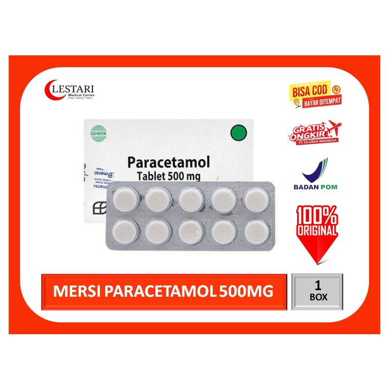 [ BOX ] MERSI Paracetamol 500mg Box isi 10 Strip – Obat Demam & Sakit Kepala