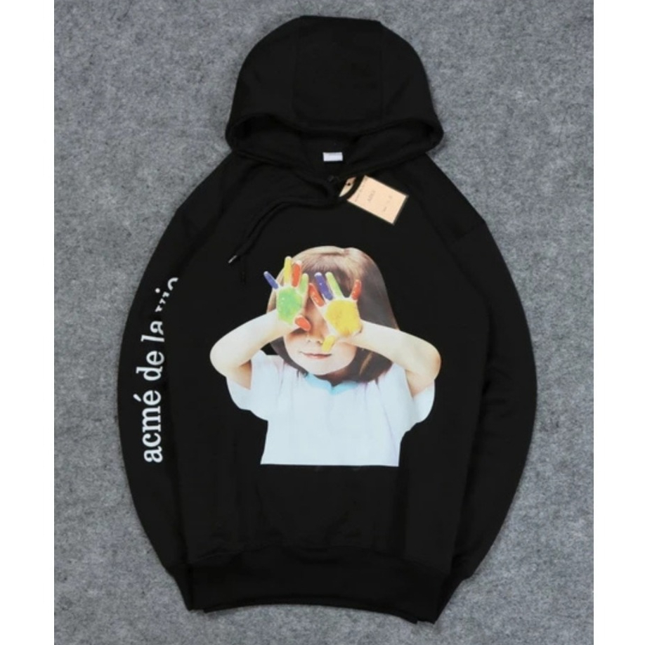 jumper hoodie hitam acme de la vie terbaru premium full tag /  sweater hudi kupluk sowok skena