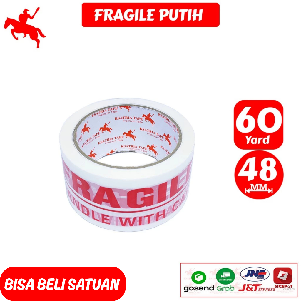 

Lakban OPP TAPE Fragile Putih KSATRIA Tape 60 Yard