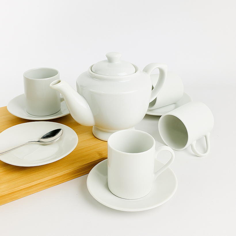 Teko Keramik Set Polos Putih