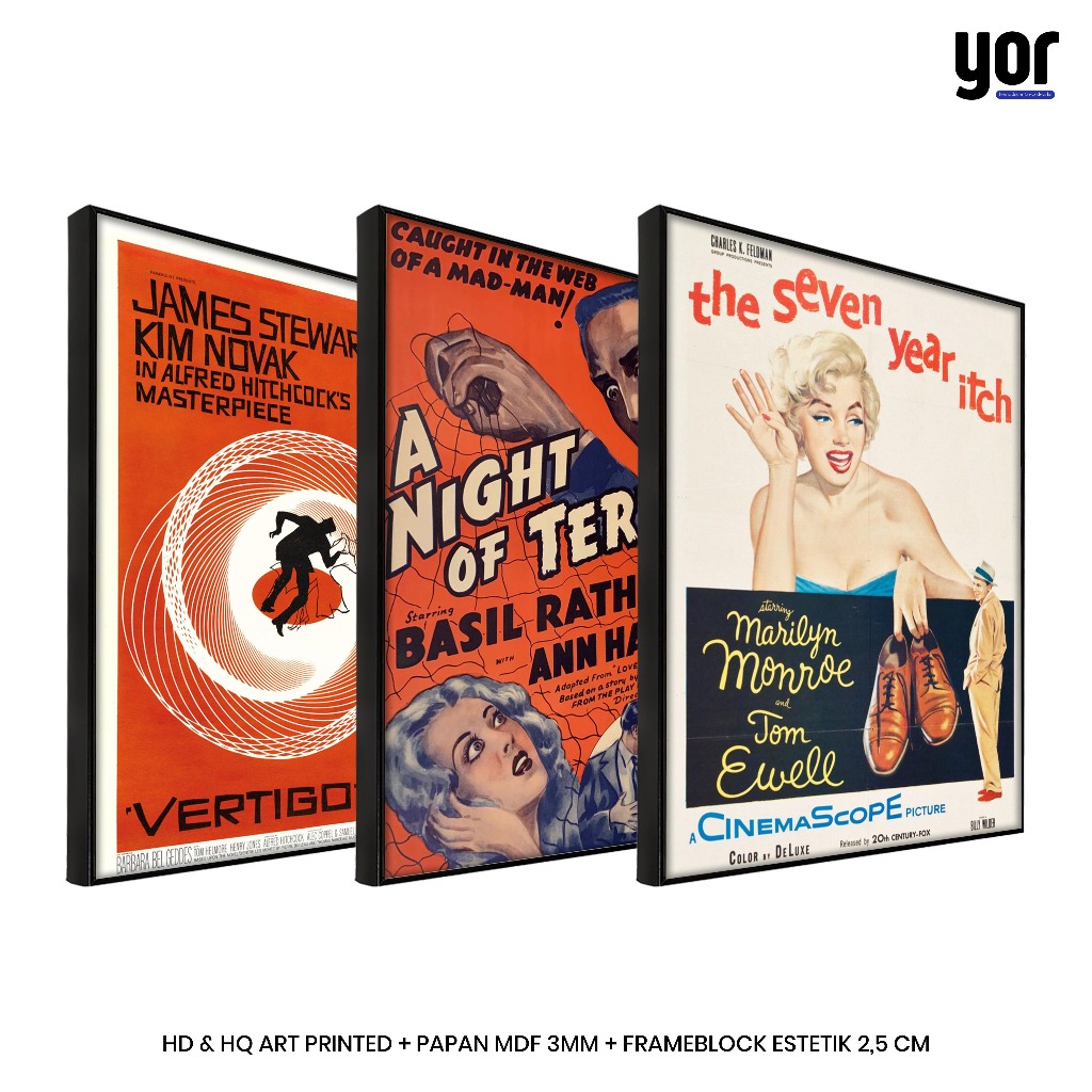 Poster Film Holywood Vintage - Poster Film Barat Lawas Jadul Bingkai Frameblok