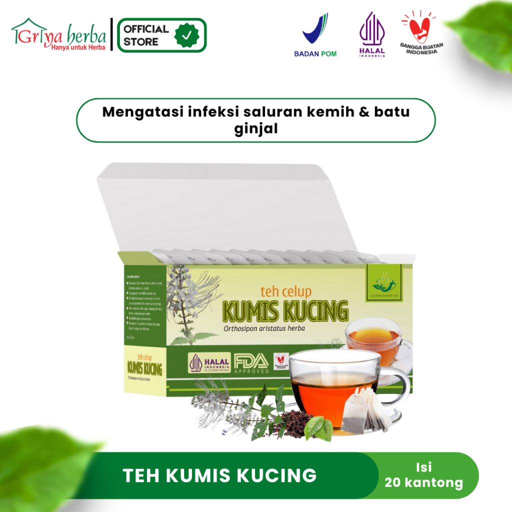 

TAZAKKA Teh Daun Kumis Kucing Asli Herbal 20 Kantung Celup Obat Batu Ginjal Infeksi Saluran Kemih