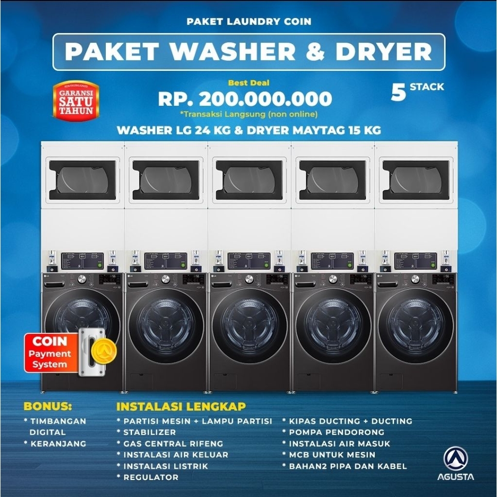 Mesin Laundry Koin Washer LG 24kg+ Dryer Maytag