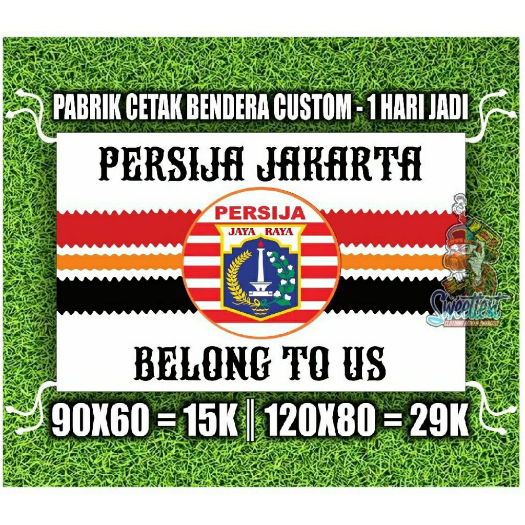 READY STOK + FREE STICKER, BENDERA PERSIJA JAKARTA, BENDERA PRINTING PERSIJA, MINIFLAG PERSIJA, GIAN